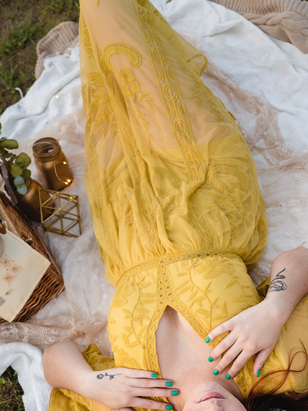 Wishlist Mustard Yellow Embroidered Lace Maxi Dress M